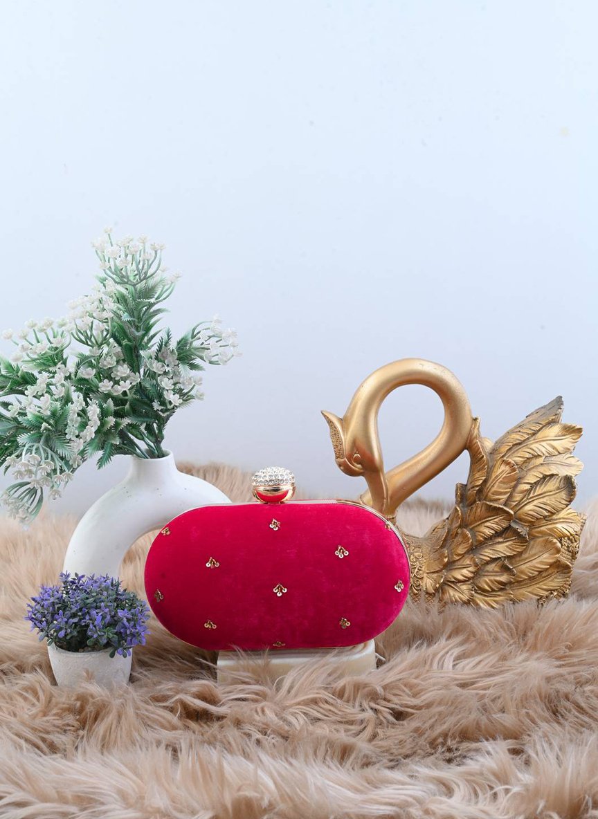 Blossom Pink Velvet Flower Branch Zardozi Clutch