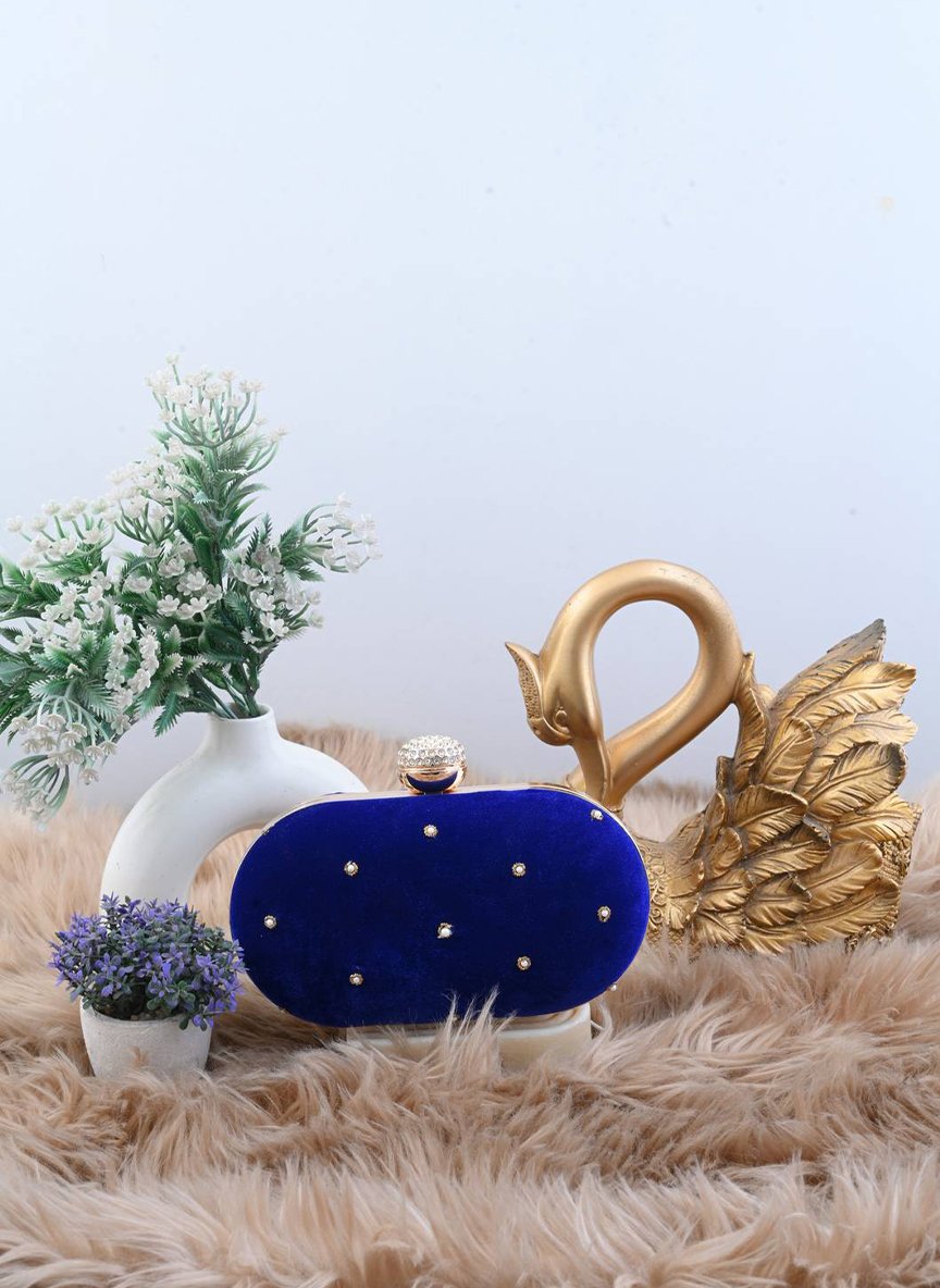 Imperial Blue Velvet Paisley Zardozi Clutch