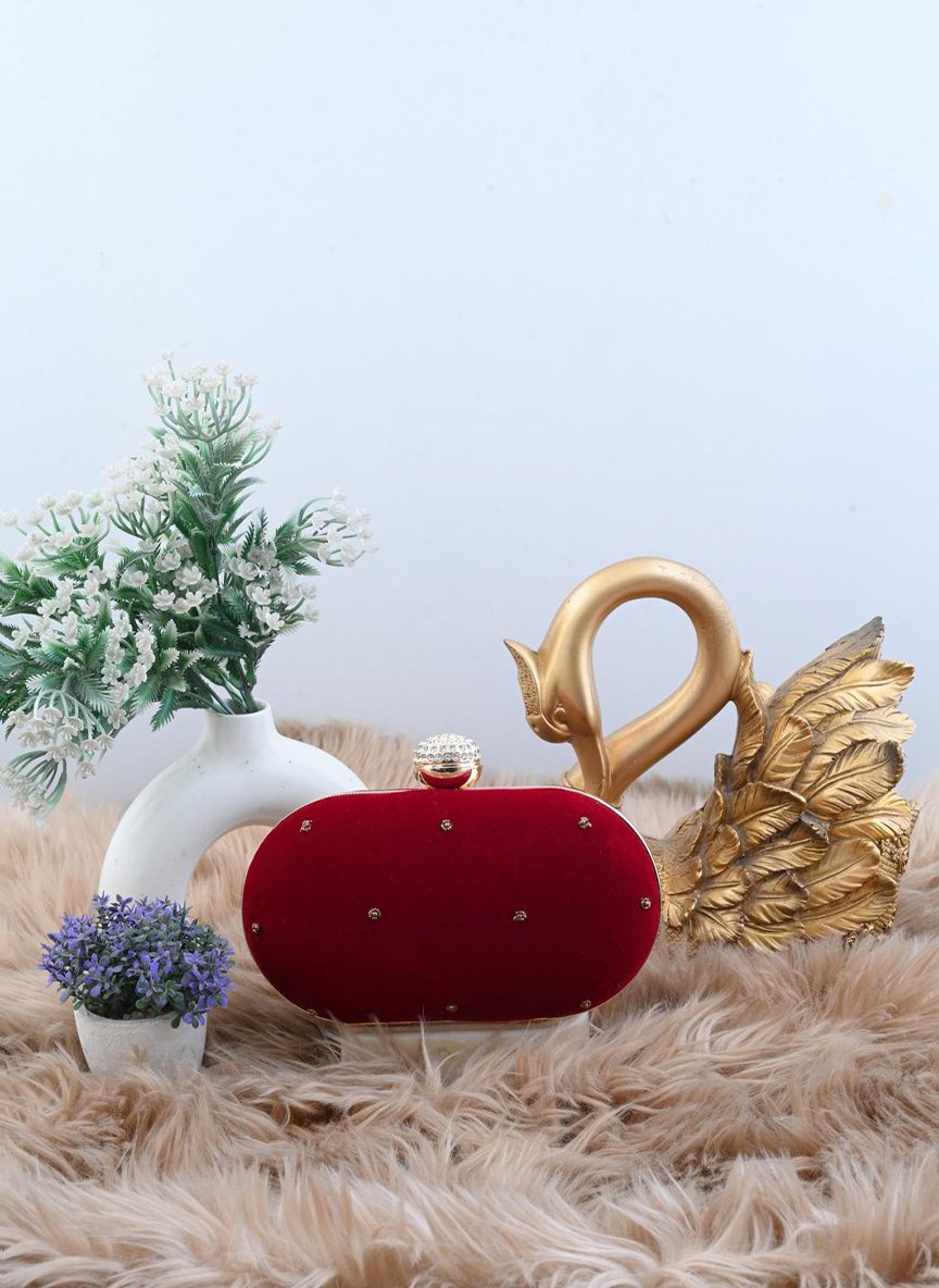 Royal Maroon Velvet Elephant Zardozi Clutch