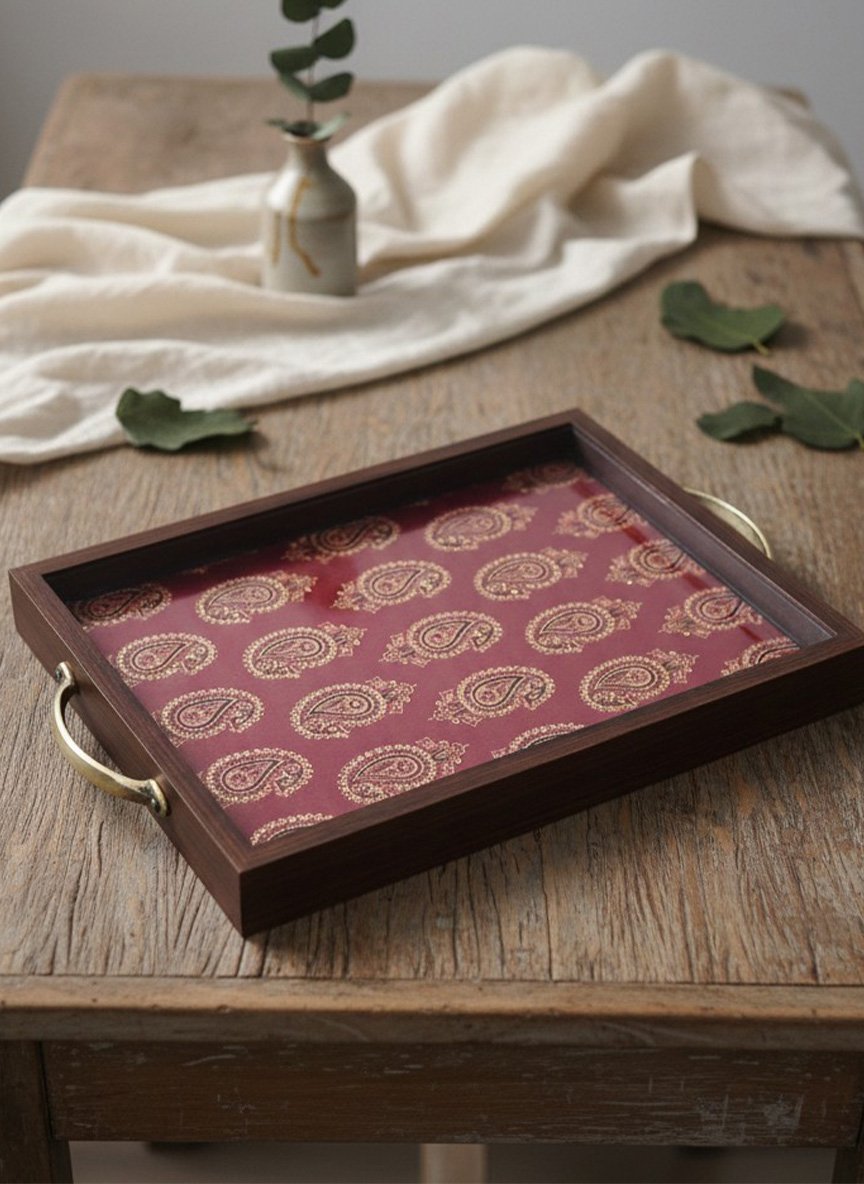 Embroidered Hand Block Paisley Serving Tray