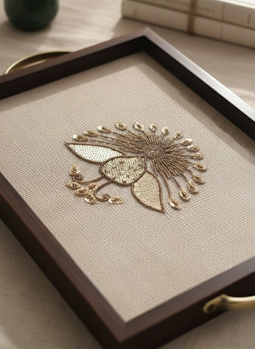 Golden Peacock Jute Serving Tray