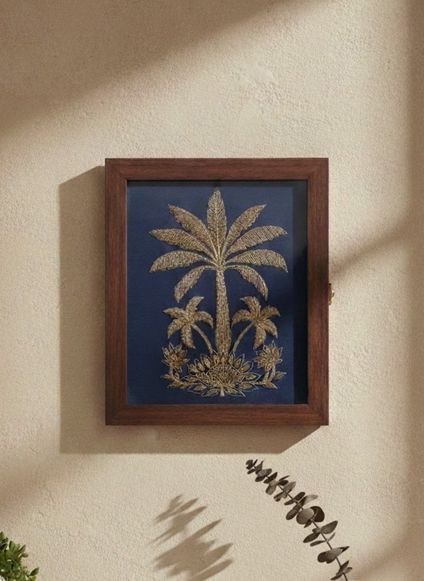 Embroidered Blue Velvet Key Holder Box